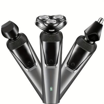 TEMU 3-in-1 Multi-functional Men's Electric Shaver, Cordless Ear & Nose Hair Trimmer, Groomer, Usb Type C Charging, 500mah Lithium Battery, Rechargeable, Ideal Holiday Gift