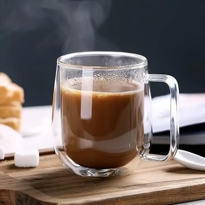 TEMU Double-walled Insulated Borosilicate Glass Coffee Mugs Set Of 1, 8.45oz - Portable, Handle, Cups For Cappuccino, Latte, Tea, Drinks - Easter, Christmas, Birthday Parties, 250ml