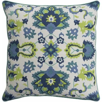 Audley 20" Square Traditional Cotton Teal/Ivory/Navy/Blue/Light Green/Seafoam/Sage Throw Pillow - Boutique Rugs