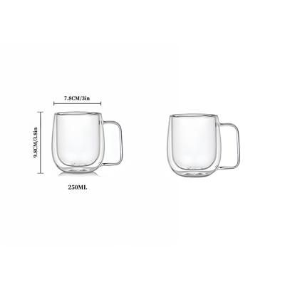 TEMU 2pcs/4pcs High Borosilicate Heat Resistant Transparent Double Layer Glass Cup 250ml Large Capacity With Handle Insulated Glass Coffee Juice Glass Double Layer Cup