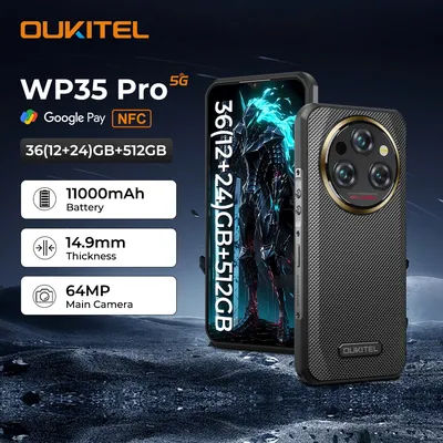Oukitel WP35 PRO Rugged Smartphone 5G 11000mAh 36GB+512GB, 6.6" 2.4K Display Andiron 14, 64 MP, NFC Cell Phone