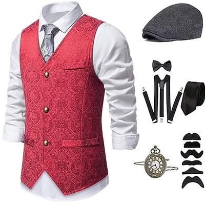 Anni 1920 Ispirato al vintage Il grande Gatsby Costume da festa Mascherata Set di accessori Senza maniche Stampa Senza colletto Costume Per uomo Halloween Festa Sera Casual Quotidiano Cravatta