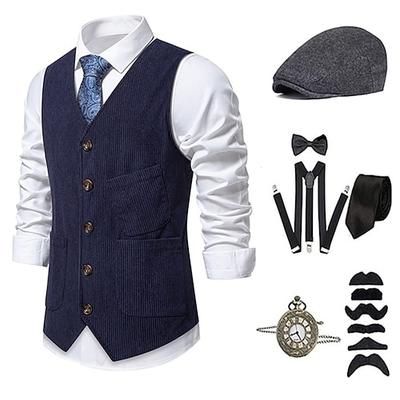 Anni 1920 Ispirato al vintage Il grande Gatsby Costume da festa Mascherata Set di accessori Senza maniche Senza colletto Costume Per uomo Halloween Festa Sera Casual Quotidiano Adulti Gilet Cappello
