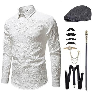 Anni 1920 Ispirato al vintage Il grande Gatsby Costume da festa Set di accessori Collo ripiegato Costume Per uomo Halloween Festa Sera Casual Quotidiano Adulti Blusa Cappello