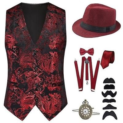 Anni 1920 Ispirato al vintage Il grande Gatsby Costume da festa Set di accessori Senza maniche Stampa Senza colletto Costume Per uomo Halloween Festa Sera Casual Quotidiano Adulti Gilet Cappello