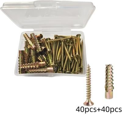 TEMU 80pcs Galvanized Metal Expansion Screw Set, 40 Sets - Serrated Screws For Brick, Cement, Concrete Walls - Includes And Screws In Organized Storage Box, Screws For Metal
