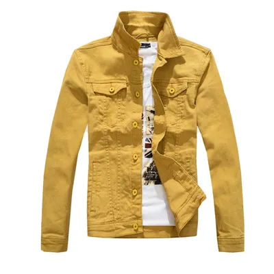 Veste en jean coupe slim pour homme, manteau militaire, haut uni, jaune, noir, vert, blanc, document, mode