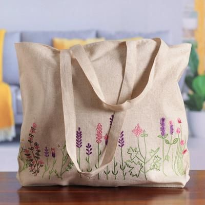 'Spring-Themed Embroidered Cotton Tote Bag Handmade in India'