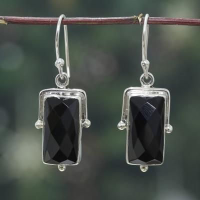 'Traditional Sterling Silver and 8-Carat Onyx Dangle Earrings'