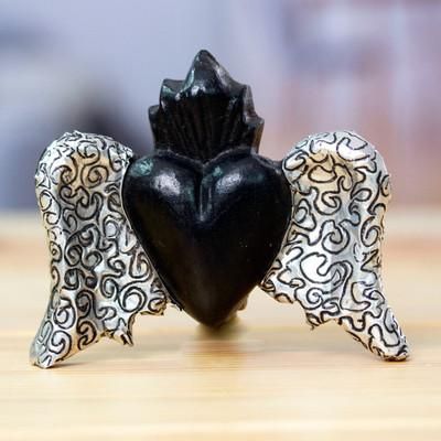 Heavenly Heart,'Handcrafted Barro Negro and Aluminum Wall Accent from Mexico'
