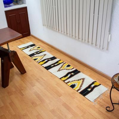 'Handmade Zapotec-Themed 1x8 Wool Runner Rug in Natural Dyes'