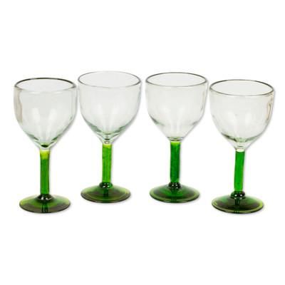 Blown glass wine glasses, 'Forest Mirage' (set of 4)