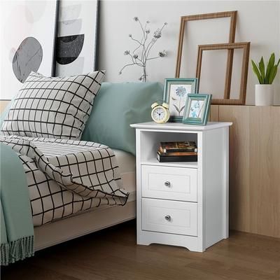TEMU Yaheetech 2pcs Bedside Tables, 35 X 40 X 61cm Wooden Nightstand Cabinet With 2 Drawers And Open Cupboard, Sofa Side End Table Storage