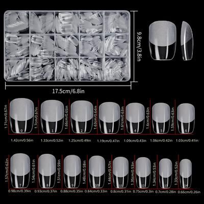 TEMU 450 Ultra-short Tips, 15 Sizes, Full-cover Soft Gel Nails With Acrylic Gel Tips For Extension, Pre-shaped Semi-matte Fake Gel Tips, Beginner Diy Manicure Salons
