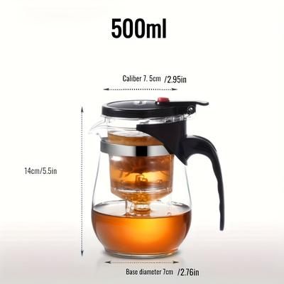 TEMU 1pc Reusable High Borosilicate Glass Tea Pot With Infuser, Clear, Heat Resistant, Hand Wash Only, Multipurpose, For Loose Leaf Tea Brewing
