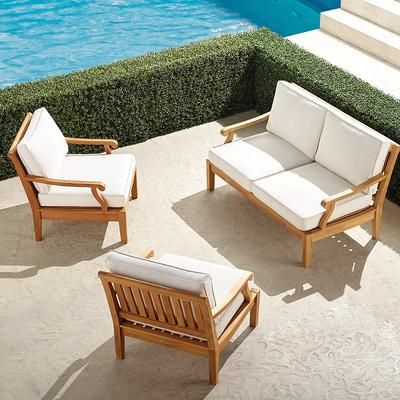 Cassara 3-pc. Loveseat Set in Natural Teak - Standard, Light Aruba - Frontgate