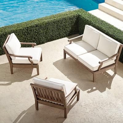 Cassara 3-pc. Loveseat Set in Weathered Teak - Standard, Outdoor Velvet Dove - Frontgate