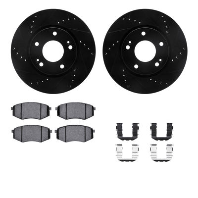 R1 Concepts Brake Disc & Pad Kit eLINE Black Rotors with Optimum OEp Pads Series, Front, 1 Year Limited Warranty WHUH1-03065