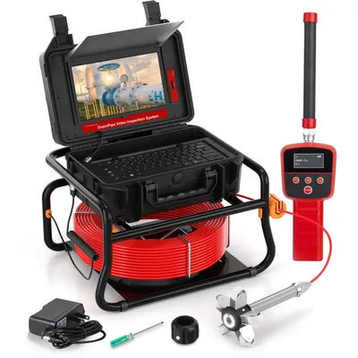 SYANSPAN 10.1" 1080P Screen Pipe Camera 512Hz Sonde&Self-leveling for Drain Sewer Inspection16GB Video Recording IP68 Waterproof