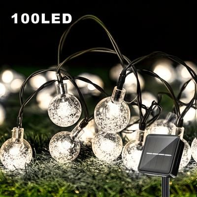 TEMU 1 Pack /100led 16.08/22.64/39.04ft Solar String Lights Outdoor Crystal Ball Lights, 8 Lighting , High Quality Garden Patio Porch Wedding Party Decor Solar Deck Lights