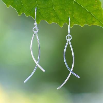 Curved Bars,'Curved Bar Modern Polished Sterling Silver Dangle Earrings'