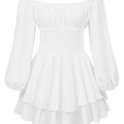Retrò Vintage Medievale Rinascimento Mini Vestito Vestito Svasato Manica a Palloncino Elfico Senza spalline Ispirato alla Reggenza Tinta unica Costume Per donna Fantasia Vacanza Casual Quotidiano LARP
