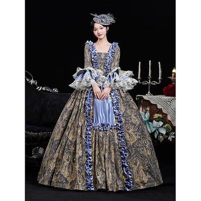 Vintage Rococò Rinascimento Maxi Vestito Normale A sbuffo Principessa regina Elisabetta Pieghettato Con Volant Principessa Collo quadrato Costume Per donna Halloween Carnevale Mascherata Feste