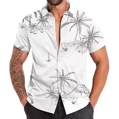 Per uomo Albero di cocco Piante tropicali Camicia Camicia hawaiana Camicia con bottoni Manica corta Hawaiano Ricorrere Da mare Per eventi Abbigliamento mare Estate Primavera Collo ripiegabile Stampa