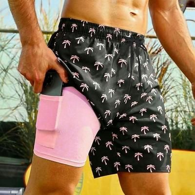 Per uomo Albero di Cocco Piante Tropicali Pantaloncini foderati Pantaloncini da bagno 2 in 1 Pantaloncini da mare Misura del girovita medio Hawaiano Vacanza Ferie Abbigliamento mare Tasche Laterali