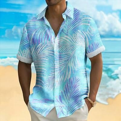 Per uomo Foglia di palma Piante Tropicali Camicia Camicia hawaiana estiva Camicia con Bottoni Manica Corta Hawaiano Resort Vacanza Ferie Abbigliamento mare Estate Primavera Collo ripiegato Stampa 3D