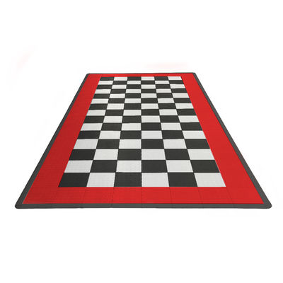 Swisstrax Single Car Garage Floor Mat In Diamondtrax Home Tiles (Border - Black, White, Red)