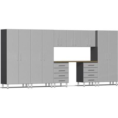 Ulti-MATE Garage Cabinets 9-Piece Cabinet Kit with Bamboo Worktop, Silver
