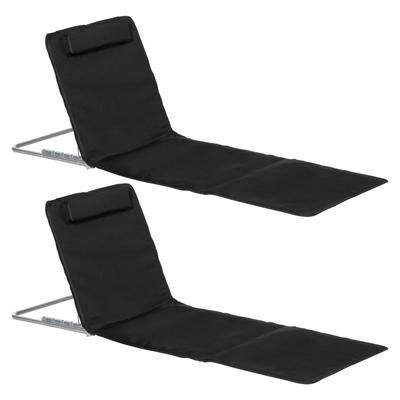 TEMU Outsunny Set Of 2 Foldable Garden Beach Chair Mat Lightweight Outdoor Sun Lounger Seats Adjustable Back Metal Frame Pe Fabric Head Pillow W/ Carry Bag