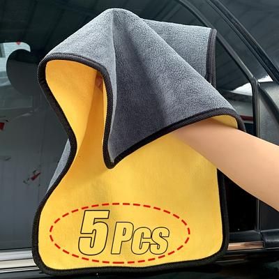 TEMU 5-pack Ultrasoft Microfiber Car Cleaning Towels - , Absorbent, Efficient Drying & Cleaning, 400gsm