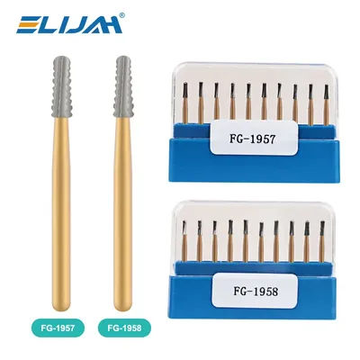 10Pcs/Box FG1957/FG1958 Dental Carbide Bur ELIJAH Golden High Speed Tungsten Steel Crown Metal Cutting Burs Dentistry Tools