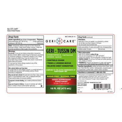GERI-CARE PHARMACEUTICALS Geri-Tussin DM Cough Suppressant with Guaifenesin 200 mg and Dextromethorphan 20 mg, Sugar-Free, Alcohol-Free, 16 oz. Bottle