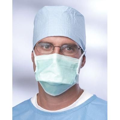 Medline Duckbill Surgical Face Mask with Ties and Foam Anti-Fog Strip, Green, 50/BX (NON27373AZ)
