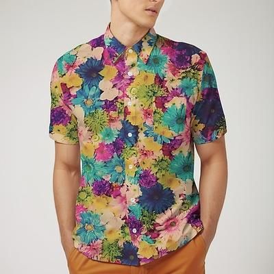Retrò Vintage Anni '70 Camicia Camicia Aloha Hippie Disco Floreale Costume Per uomo Mascherata Vacanza Feste Parata dell'Orgoglio Adulti Camicia