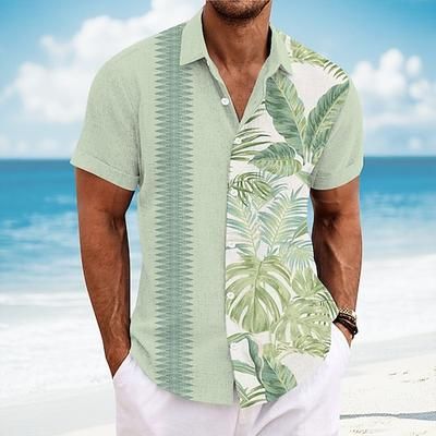 Per uomo Geometrico Foglia di palma Piante Tropicali Camicia Camicia Guayabera Camicia con Bottoni Manica Corta Moda Casual Vacanza Abbigliamento Quotidiano Abbigliamento mare Estate Primavera Collo