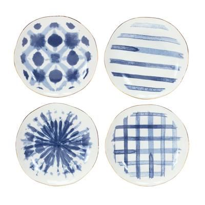 Plate (Set of 4) 7"D Ceramic by Melrose in Blue/white