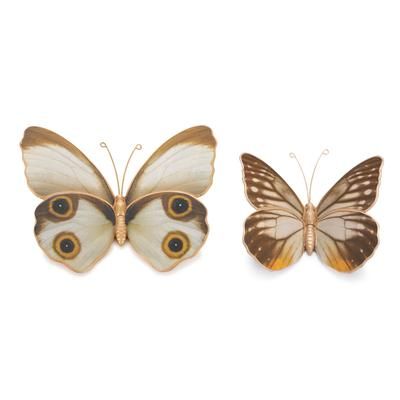Amber Butterfly and Moth Shelf Sitter (Set of 2) by Melrose in White/brown/orange