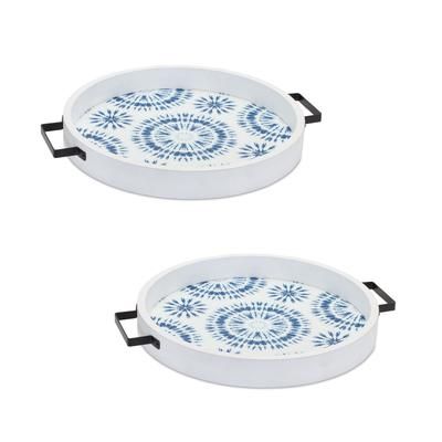 Tray (Set of 2) 14.75"D x 1.75"H Wood by Melrose in Blue/white