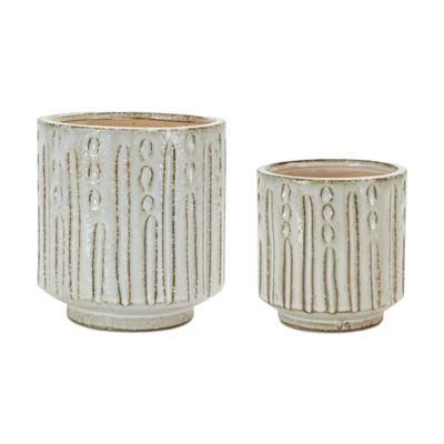 Pot (Set of 2) 5"D x 5.25"H, 6"D x 6.5"H Terra Cotta by Melrose in Cream/brown