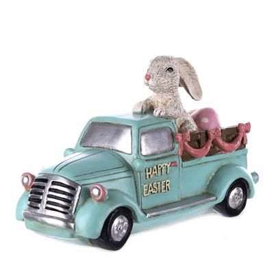 Easter Bunny in Car Figurine 9.5"L by Melrose in Blue
