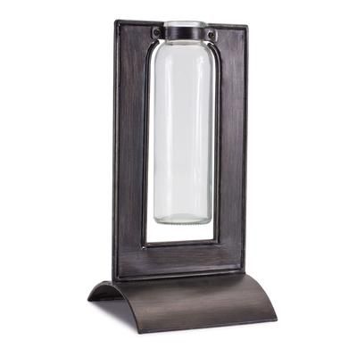 Glass Bottle Vase in Metal Holder 8"H by Melrose in Black