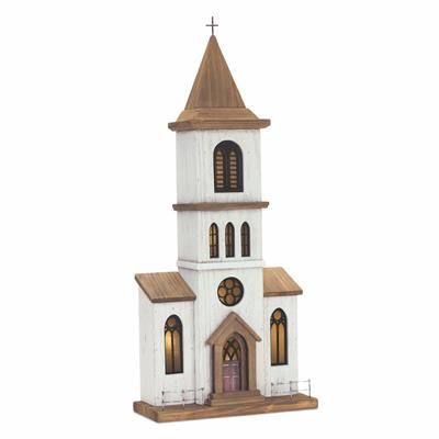 Church 11"L x 25.25"H Wood/Iron UL/USB Plug Included by Melrose in Brown/white