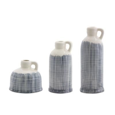Jugs (Set of 3) 5"H, 8.5"H, 10.25"H Terra Cotta by Melrose in Blue/white