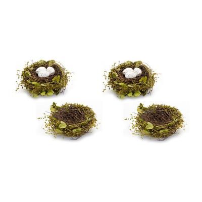 Nest and Nest with Eggs (Set of 4) 7"D x 3.5"H Natural/Foam by Melrose in Green/brown