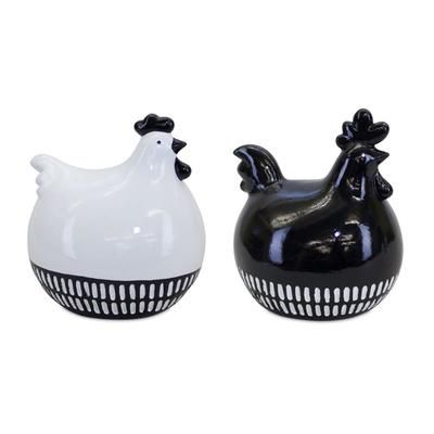 Modern Black and White Chicken Decor (Set of 2) by Melrose in Black/white