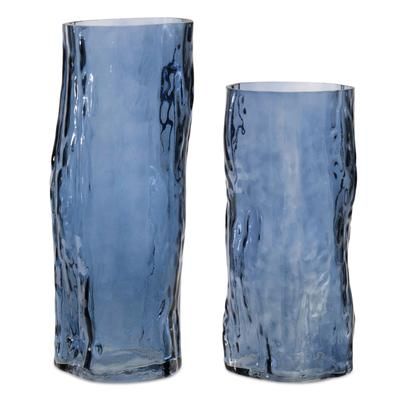 Blue Wavy Glass Vase (Set of 2) by Melrose in Blue